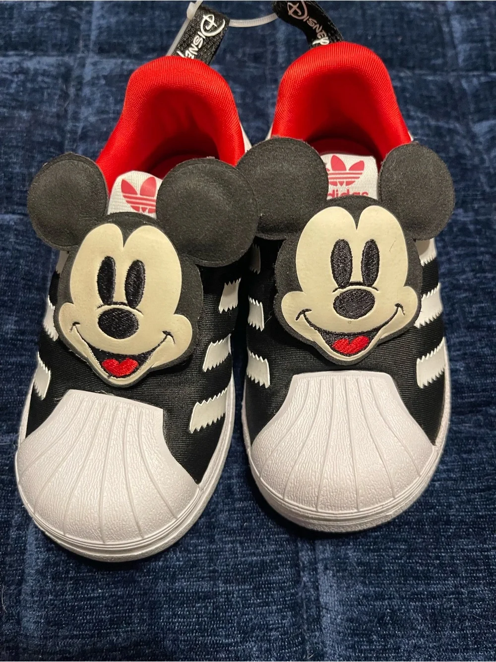 adidas Kids Black White Red Mickey Mouse Slip-On Sneakers